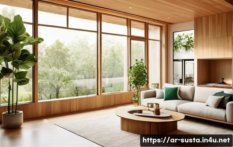 지속가능성과 녹색 건축 사례 - **Prompt 1: Serene Green Home Living Room with Smart Technology Integration**
    "A cozy, sun-drenc...