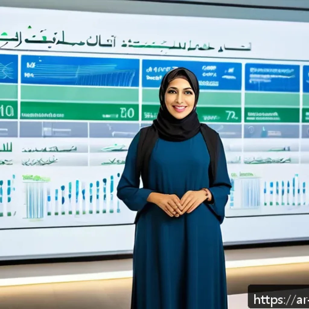 지속가능성 정책 전문가가 되는 법 - A professional Arab woman wearing business casual attire, standing confidently in a modern conferenc...