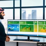 Home 21 지속가능성 전문가 커리어 개발 플랜 - A professional Arab man and woman in modest business attire, collaborating in a modern sustainable d...