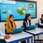 Home 19 지속가능성 교육 프로그램 설계법 - A vibrant classroom scene in an Arab school where diverse students aged 10-15 engage enthusiasticall...