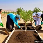 Home 18 지속가능성 전문가의 지속 학습 전략 - A diverse group of Arabic-speaking environmental volunteers in traditional and modern modest clothin...